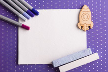 Purple Polka Dot Desk With Set Of Colorful Pencils
