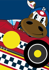 Wall Mural - Cartoon Cow Racing Car Driver