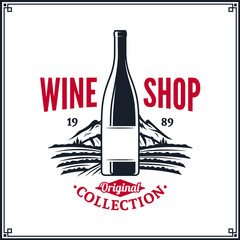 Wall Mural - Vector red and black vintage wine shop logo