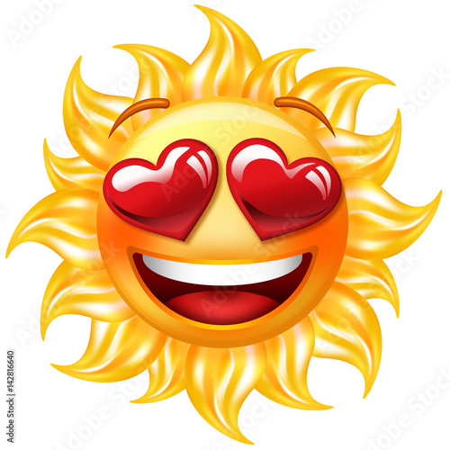 Happy sun in love, with glossy heartshaped eyes. Stock Illustration Adobe Stock