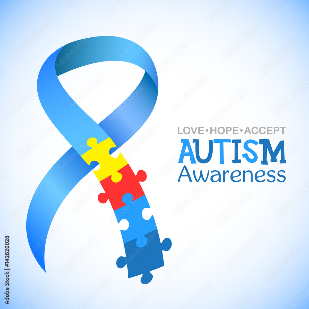 Autism awareness ribbon with puzzle pattern symbolizing autism spectrum disorder