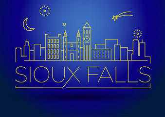 Wall Mural - Minimal Sioux Falls Linear City Skyline with Typographic Design