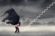 Businesswoman climbing stairs with elephant