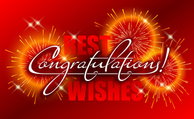 Sticker - Congratulations banner, Best wishes card with calligraphic handwritten lettering and firework