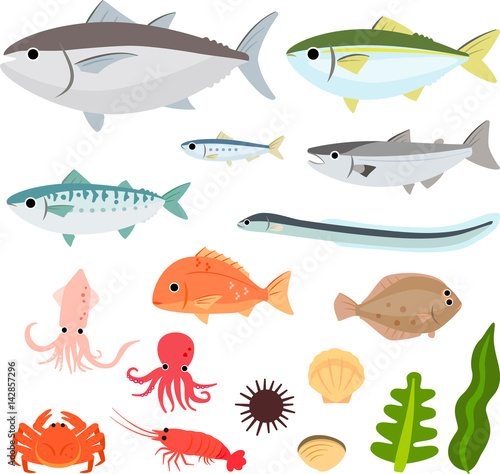 魚介類のイラストセット Stock Vector Adobe Stock 魚介類のイラストセット Stock Vector Adobe Stock