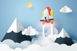 Paper art of space shuttle launch to the sky, start up business concept and exploration idea