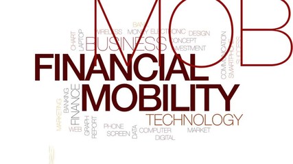 Wall Mural - Financial mobility animated word cloud, text design animation. Kinetic typography.