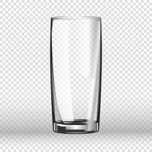 Realistic Long Drinking Glass Isolated On Transparent Background.