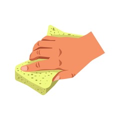 Wall Mural - Human hand holding sponge tool isolated on white. Cleaning aid