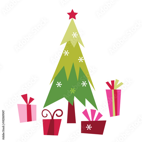 Retro Christmas Tree And Gifts Buy This Stock Vector And Explore Similar Vectors At Adobe Stock Adobe Stock