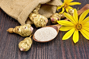 Poster - Flour of Jerusalem artichoke in spoon with flower on board