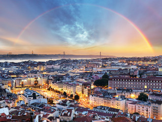 Wall Mural - Lisbon with rainbow - Lisboa cityscape, Portugal