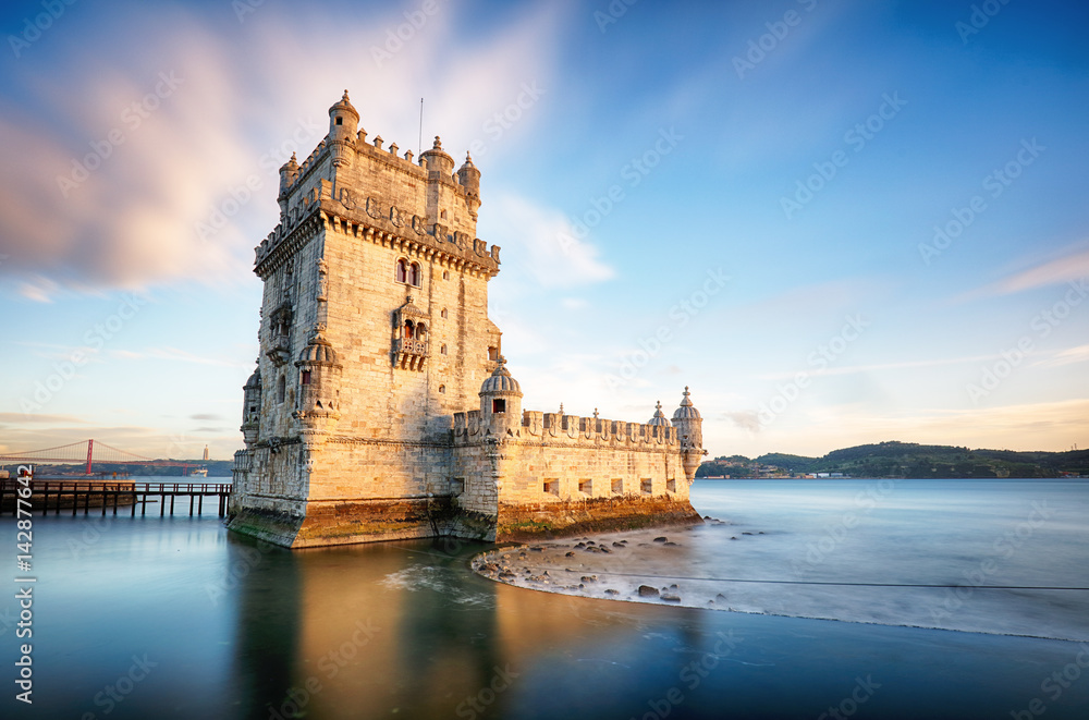Lisbon,  Belem Tower - Tagus River, Portugal - obrazy, fototapety, plakaty 