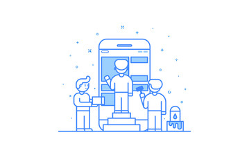 vector illustration in flat outline style. graphic design concept of mobile app design and user inte