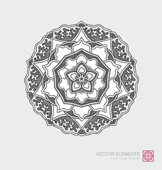 Wall Mural - Floral abstract ornament of round shape. Mandala, graphic elements are drawn by hand. Modernistic Minimalist Art.