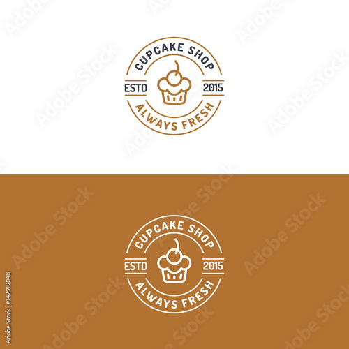 Cupcake Shop Logo Set Modern Line Style For Use Bakery Store Cake