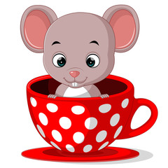 Poster - cute cartoon mouse in a cup