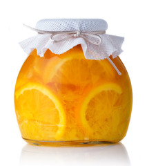 Wall Mural - Glass jar with orange jam closed with bagging lid isolated