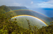 Double Rainbow Over Kalalau Valley, Seen From Pihea Trail, Kauai, Hawaii. Shoot Through A Polarizer Filter.