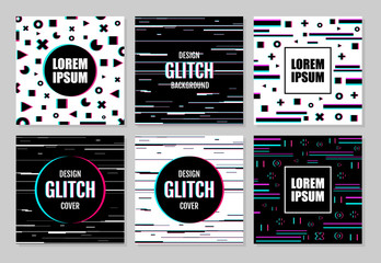 Wall Mural - big abstract set of effect glitch. covers, placards, banners, posters, flyers. vector illustration. 