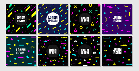 Wall Mural - big set colorful geometric shapes on black background. good for covers, placards, posters, flyers an