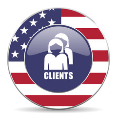 Clients usa design web american round internet icon with shadow on white background.