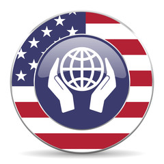 Aufkleber - Hand protect the earth usa design web american round internet icon with shadow on white background.