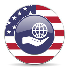 Aufkleber - Hand protect the earth usa design web american round internet icon with shadow on white background.