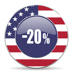 Poster - 20 percent sale retail usa design web american round internet icon with shadow on white background.