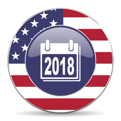 Aufkleber - New year 2018 usa design web american round internet icon with shadow on white background.