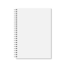 Vector Realistic Closed Notebook. Vertical Blank Copybook With Metallic Silver Spiral. Template (mock Up) Of Organizer Or Diary Isolated.