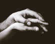 © svetazi - A gentle touch of two hands. Concept of LGBT love, caring, tolerance, etc. Black and white, toned image.