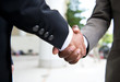 © xy - African businessman's hand shaking white businessman's hand  making a business deal.