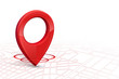 Gps.Gps icon 3D red color  dropping on street map in whitebackground