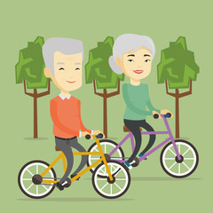 Poster - Senior couple riding on bicycles in the park