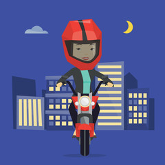 Poster - Woman riding motorcycle at night.