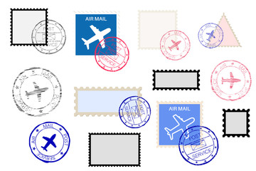 Wall Mural - mail stamps collection and ink impress set