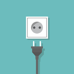 Electric power plug with socket. Vector illustration flat design. Connecting power plug.