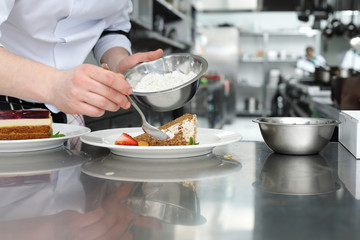  chef prepare dessert, pastry  in the restaurant
