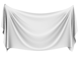 blank white hanging cloth banner with folds.