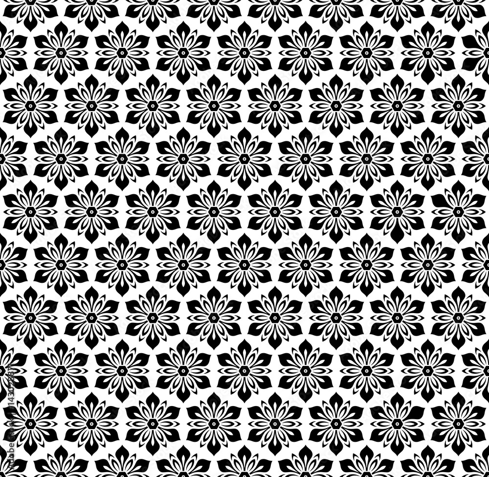 Floral vector black and white ornament. Seamless abstract classic ...