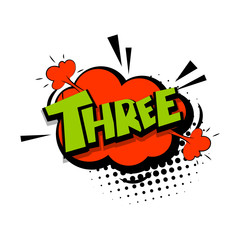 Wall Mural - three comic funny colorful number, count, school, badge cloud vector pop art style. colored message 