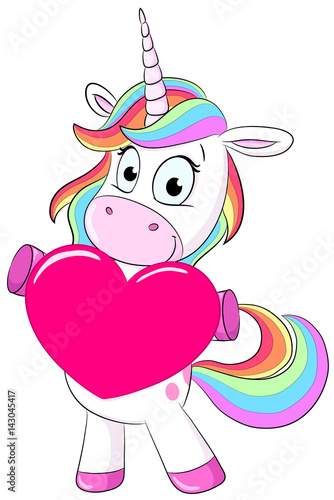 Niedliches Einhorn mit Herz Vektor-Illustration Stock-Vektorgrafik