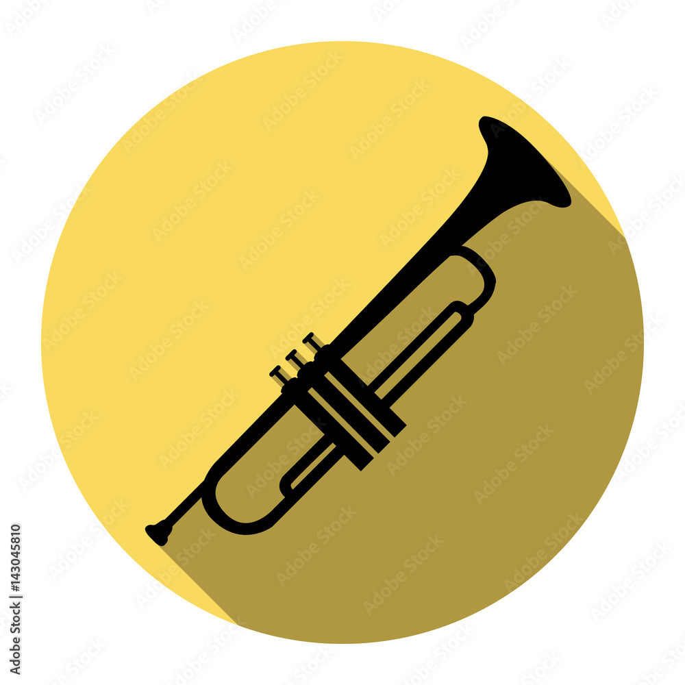 Musical instrument Trumpet sign. Vector. Flat black icon with flat ...