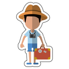 cartoon tourist man photographic camera and suitcase vector illustration