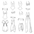 Hand drawn vector clothing set. Different models of beachwear.
