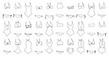 Hand Drawn Vector Clothing Set. 30 Models Of Trendy Swimwear.