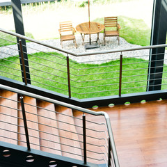 Wall Mural - Empty office stairs with handrail in a modern building.