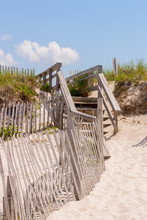 Stairs And Beach Fence On Cape Cod Beach