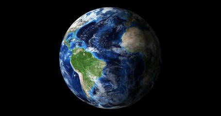 3d render animation blue planet earth from space showing america and africa, usa, globe world isolat